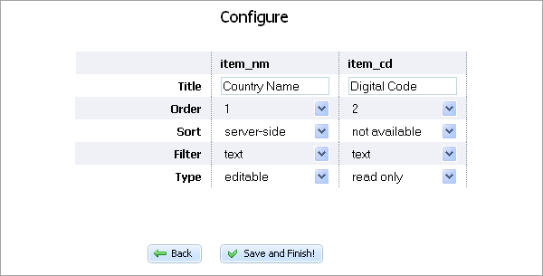 Quick Tables - Configuration