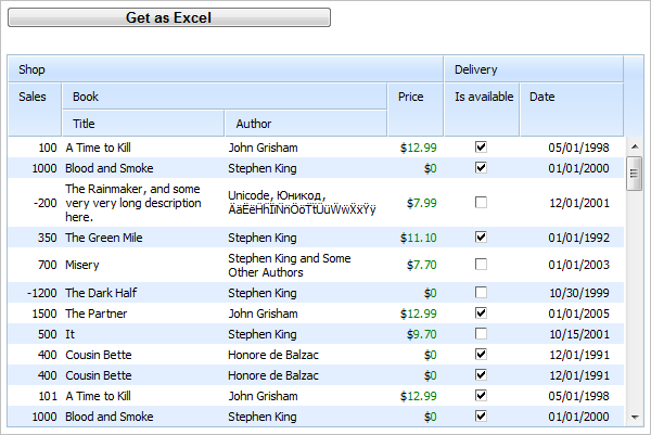 Grid-to-Excel. HTML page.