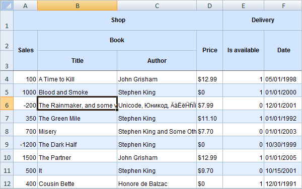 Grid-to-Excel. MS Excel document.