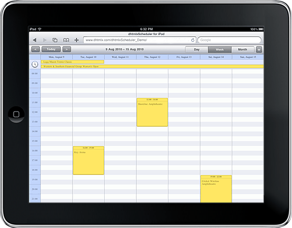 dhtmlxScheduler Demo for iPad