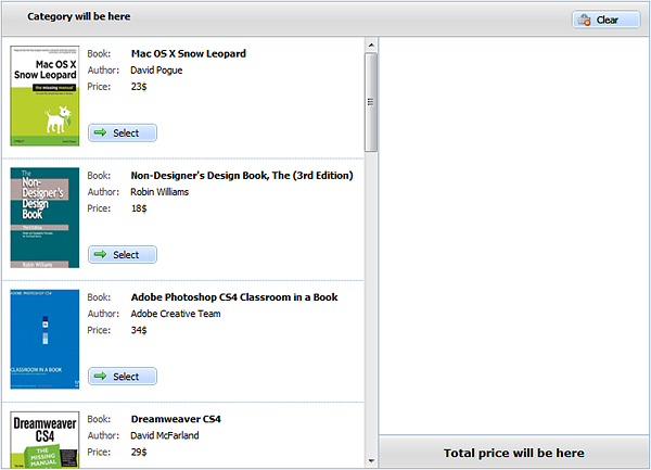 Online Store with dhtmlxDataView - Book List