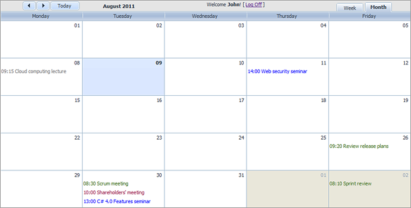 Room Booking Calendar - Colored Events