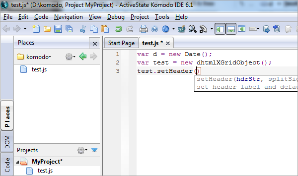 Komodo IDE - Autocompletion for DHTMLX