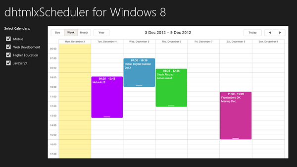 Scheduler for Windows 8 - Demo App