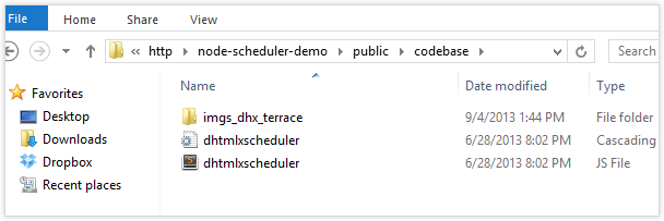 dhtmlxScheduler with Node.js - File structure