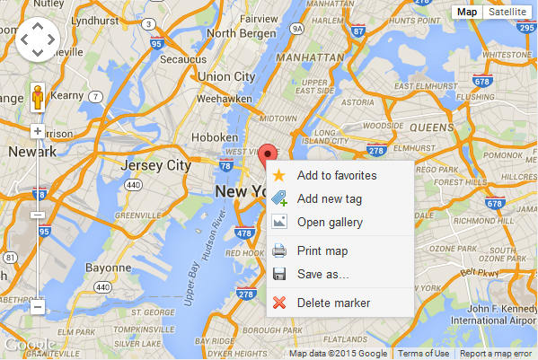 google map marker with menu