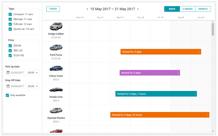 car rental javascript-php