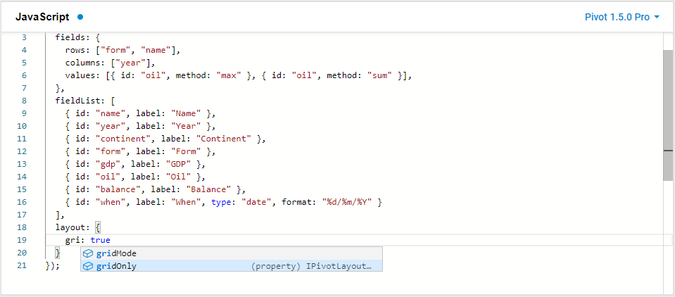 DHTMLX Pivot with type definitions