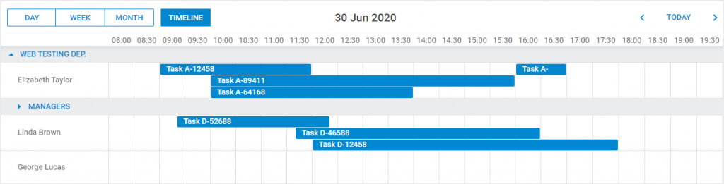 DHTMLX Scheduler - Timeline view - Tree mode