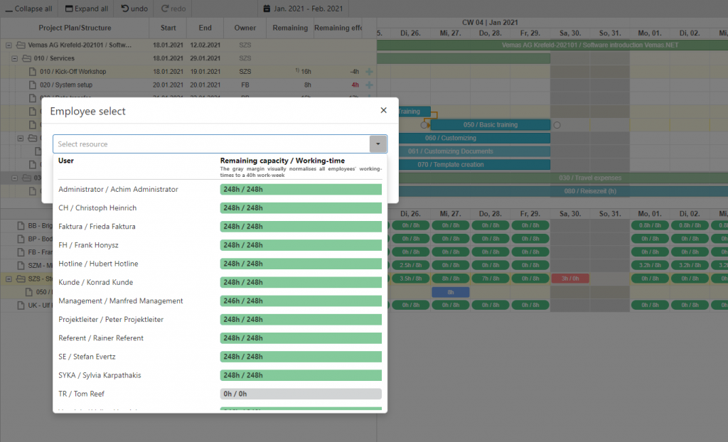 DHTMLX Gantt Employee select scholz