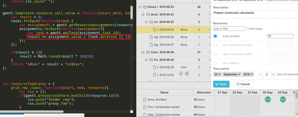 DHTMLX Gantt - workload calculation