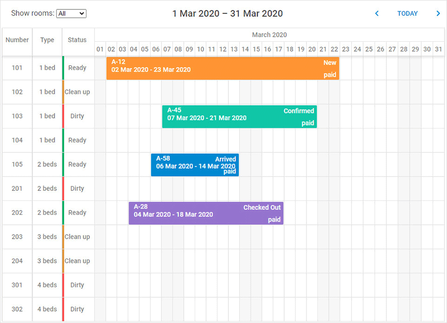 DHTMLX Event Calendar - Hotel Booking