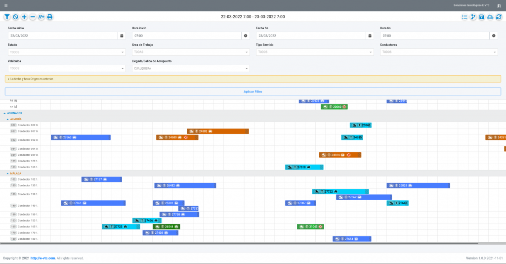 DHTMLX Scheduler with Filter for E-VTC