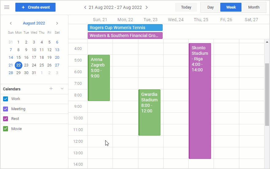 DHTMLX Event Calendar - interacting with calendars