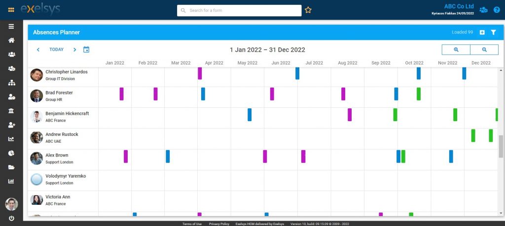 DHTMLX Scheduler Absences Planner - Exelsys