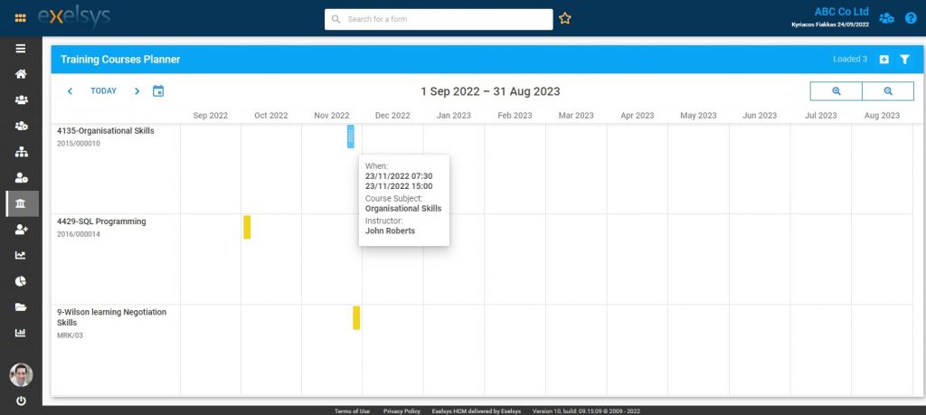 DHTMLX Scheduler as Training Course Planner - Exelsys