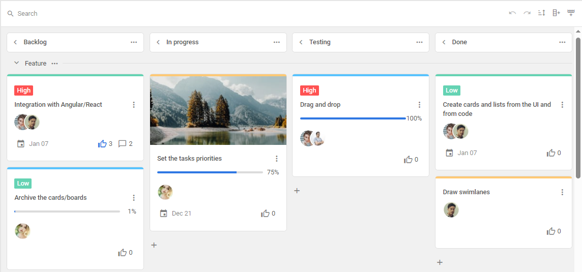kanban board built with DHTMLX