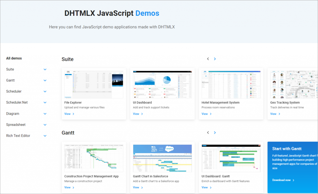 DHTMLX demo apps