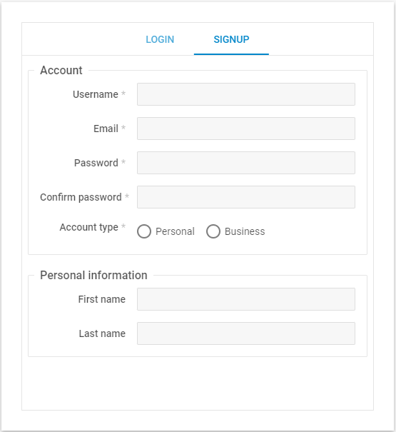 registration form personal info