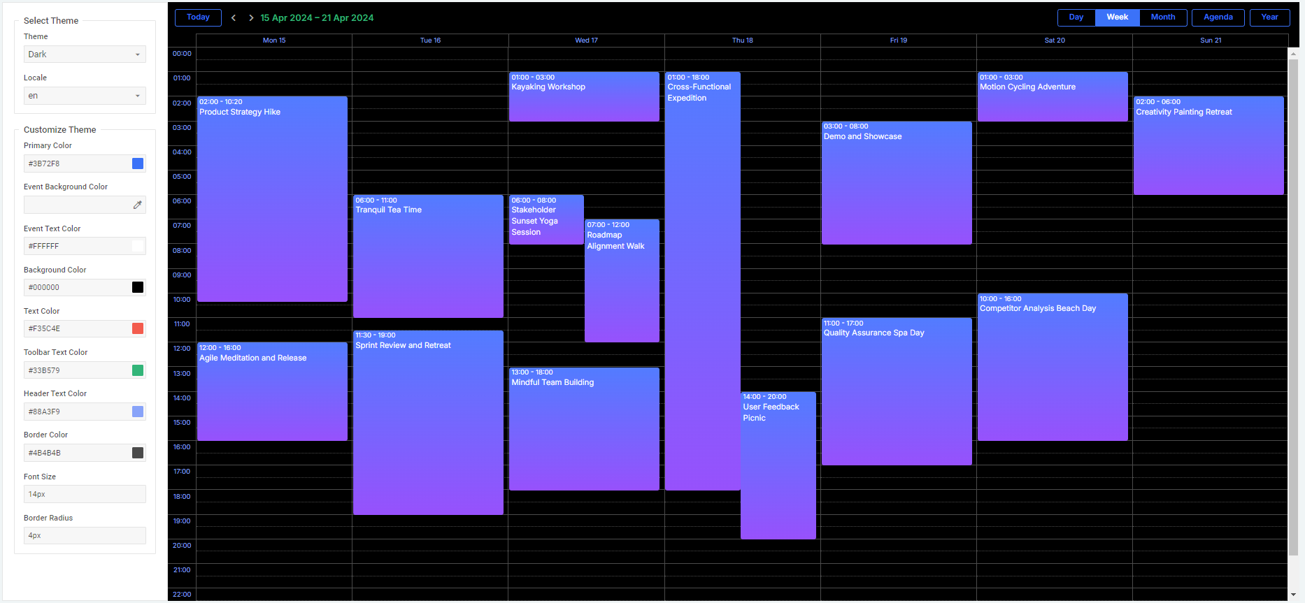 Scheduler - theming and styling