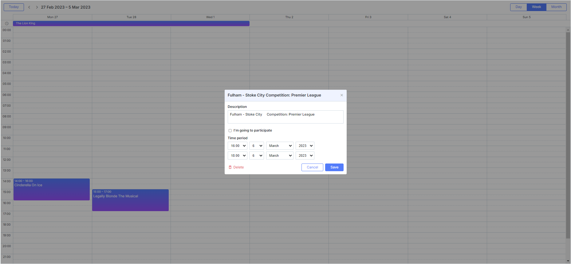 scheduler with a custom lightbox