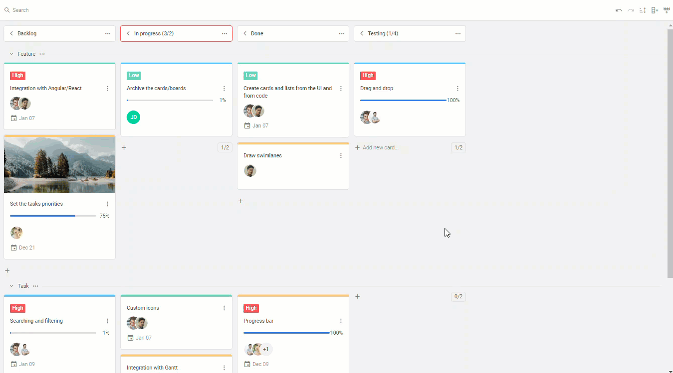 task management in Kanban board