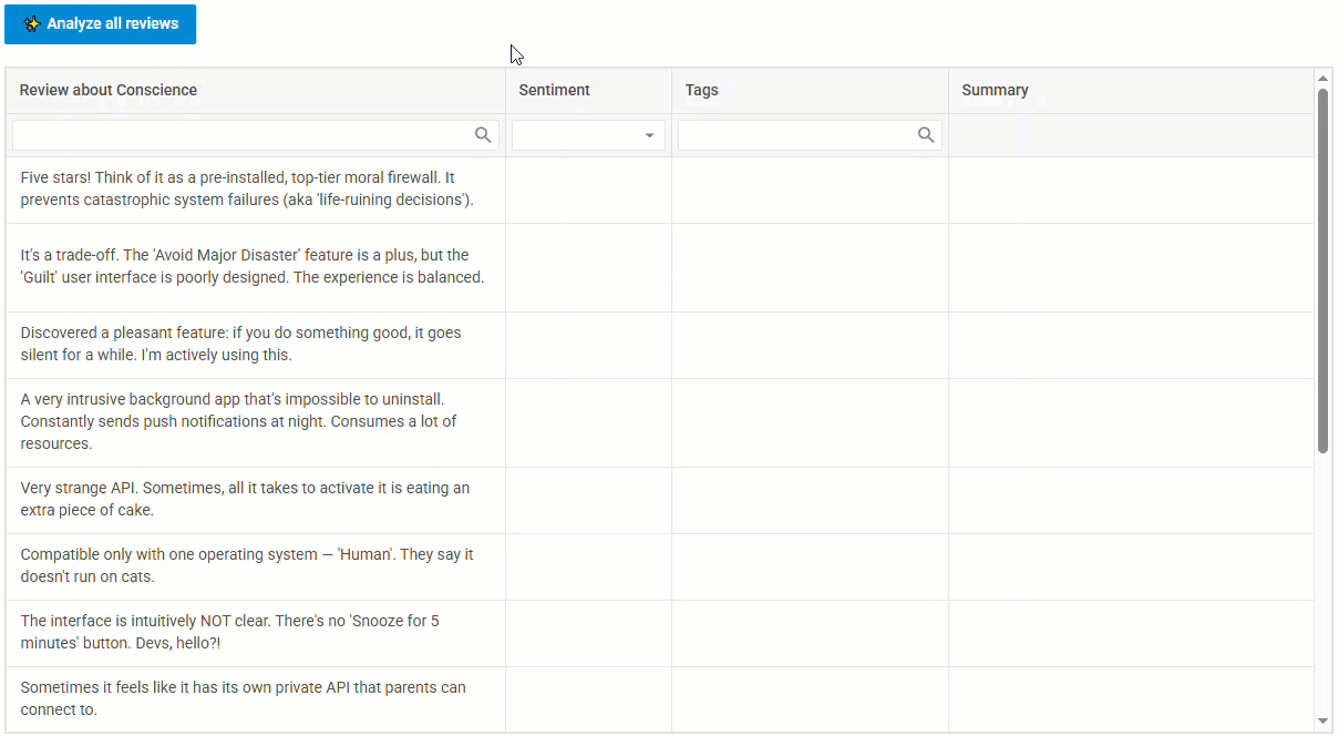 AI-powered data analysis in DHTMLX Grid