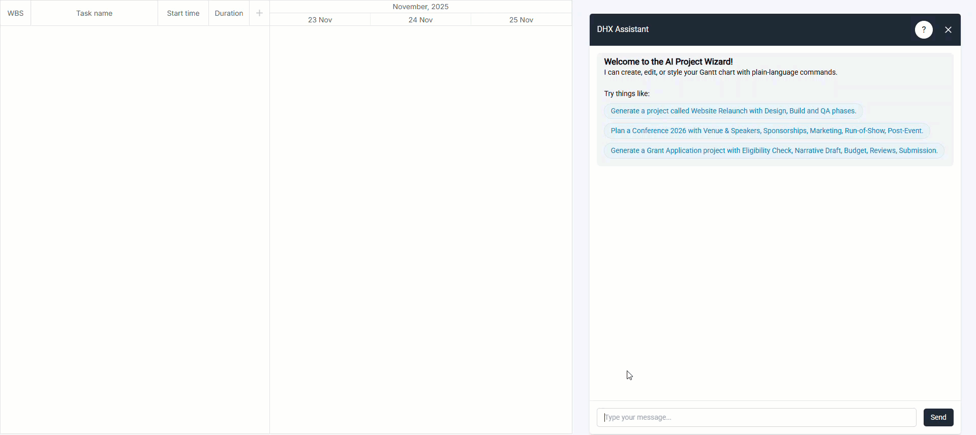 Gantt Maker built with DHTMLX and AI
