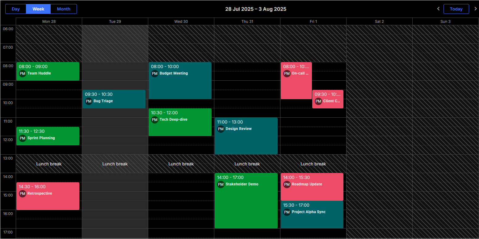 React Scheduler with Dark theme