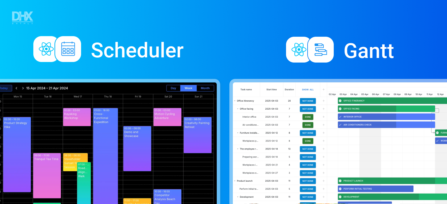 DHTMLX React Gantt and React Scheduler