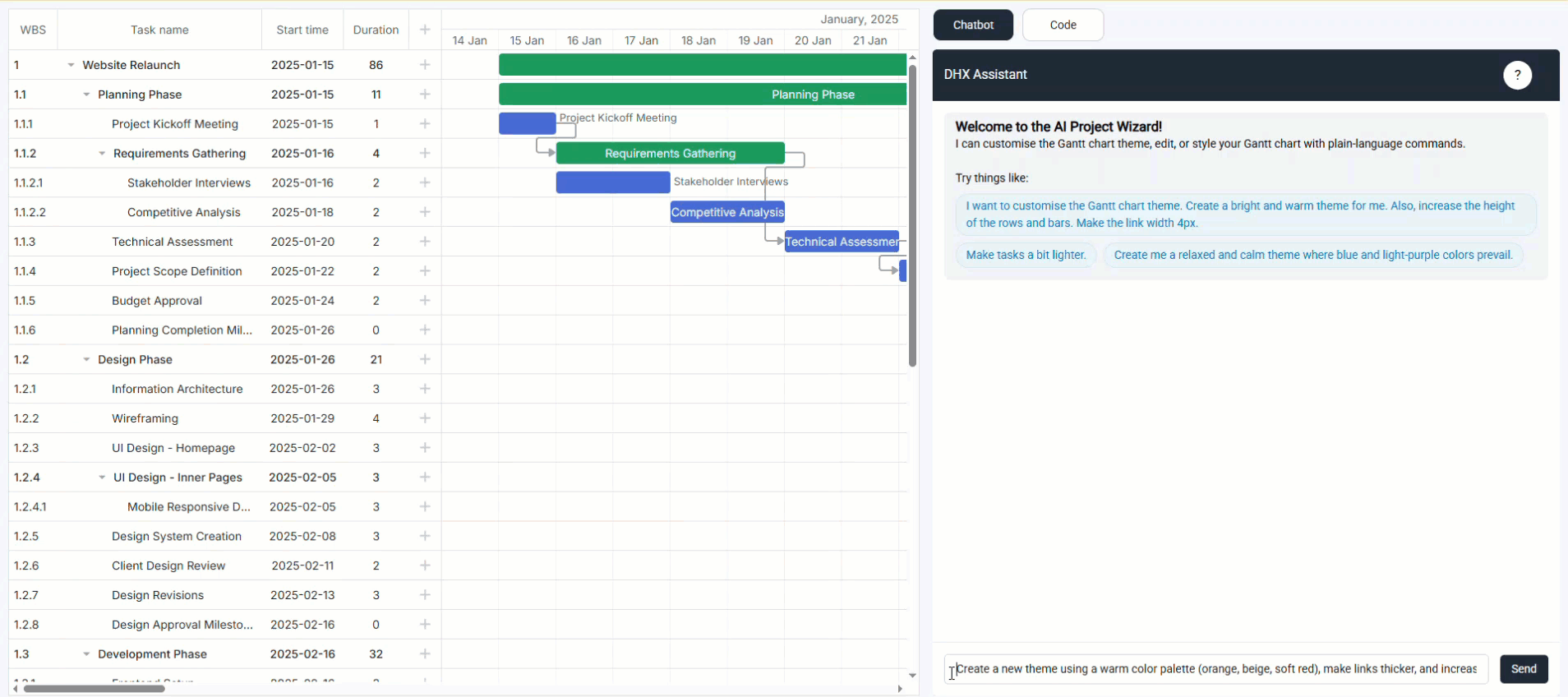 Gantt Theme Builder in action