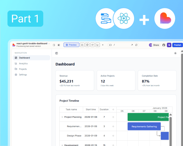 DHTMLX React Gantt + Lovable