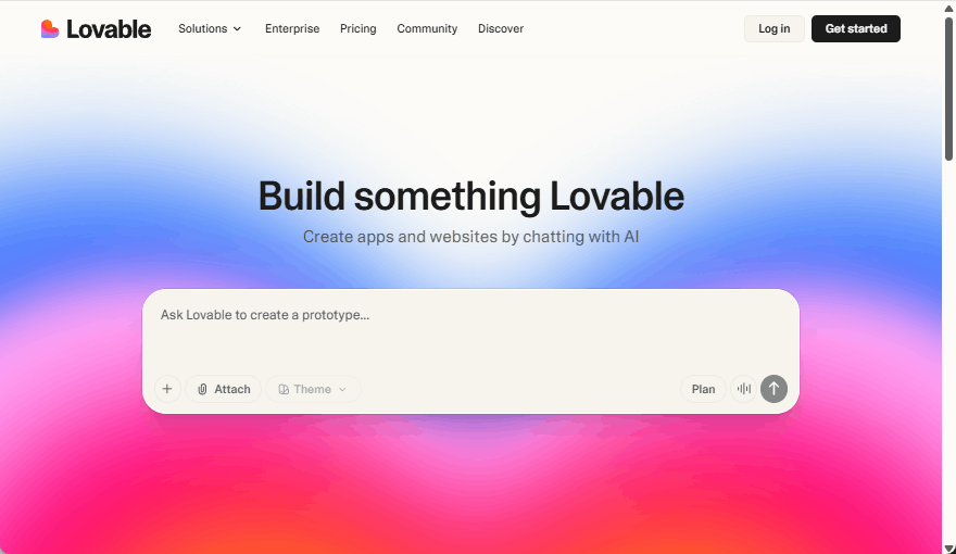 main page of Lovable AI