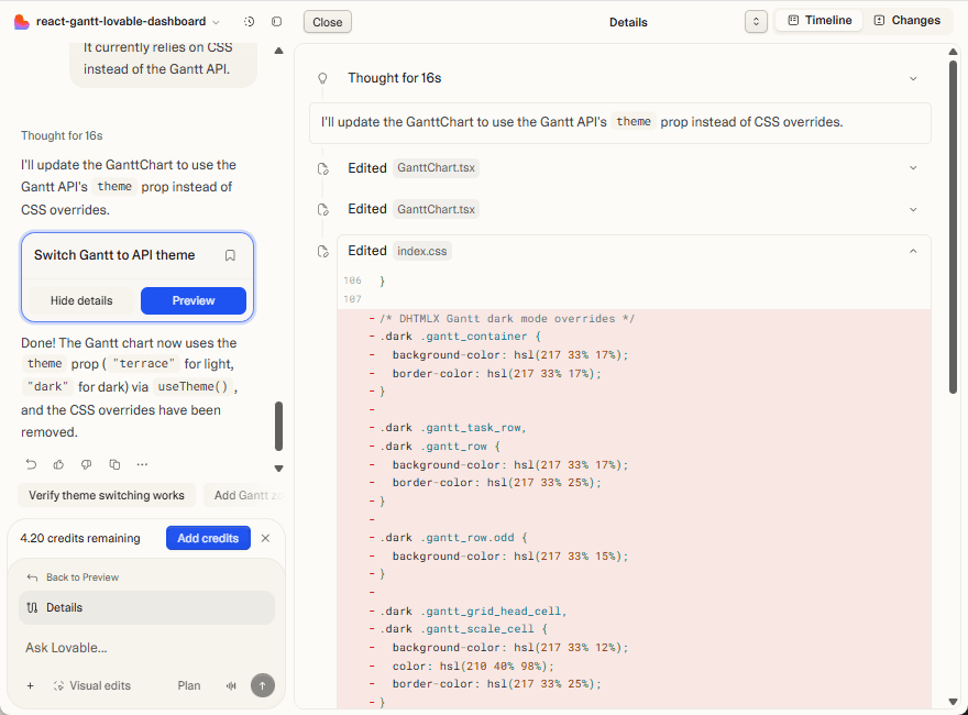 Lovable uses Gantt API for theming