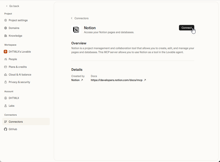 connecting Notion workspace