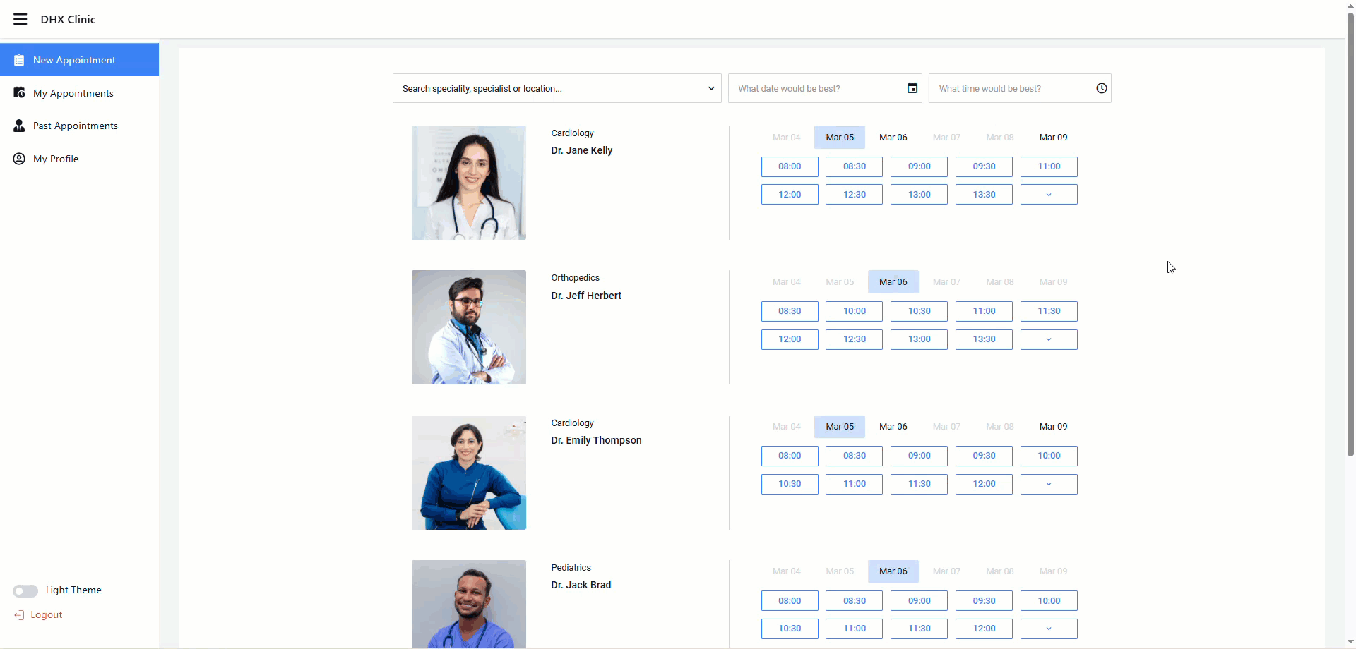 DHTMLX Booking widget functionality