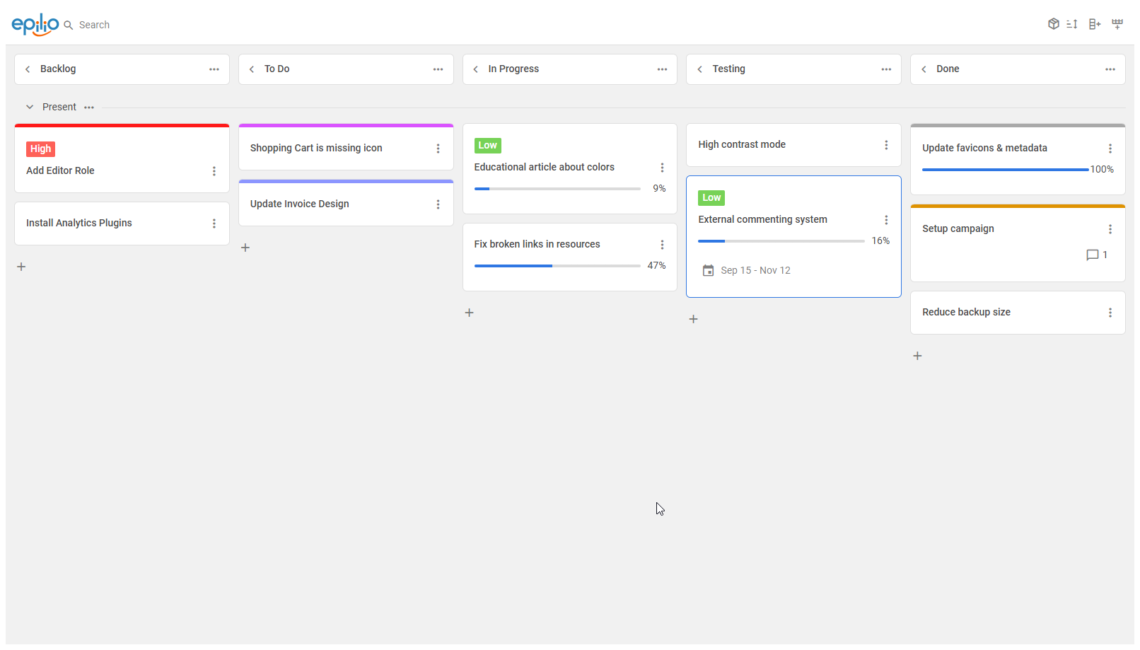 Epilio Kanban Boards