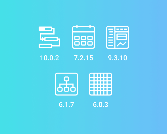 new partch versions of Gantt, Scheduler, Suite, Diagram, and Spreadsheet