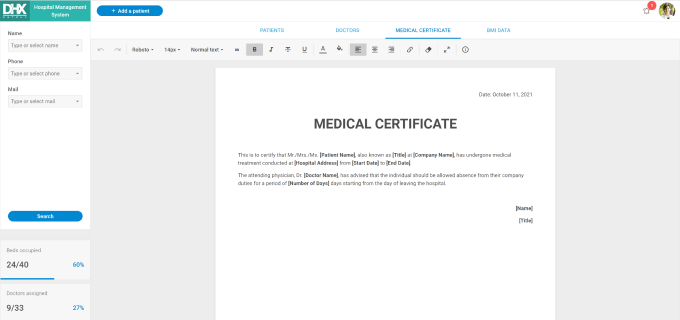 Medical Certificate Template (HMS)