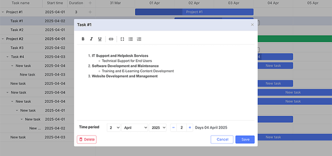 Task editor for DHTMLX Gantt