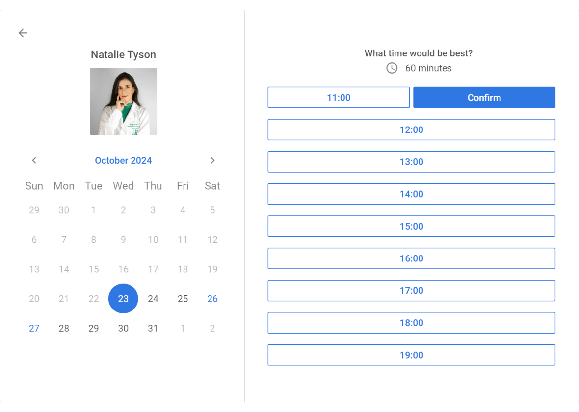 Displaying available time slots