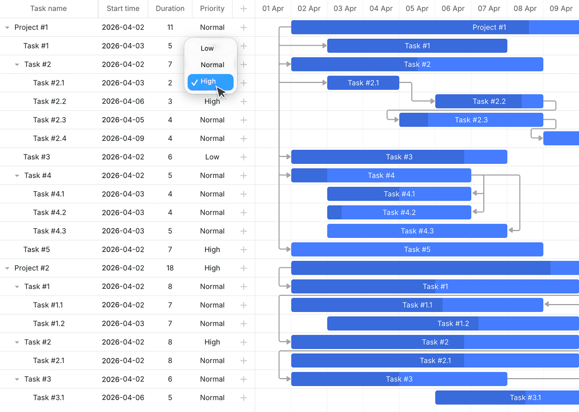 Inline editing and filtering