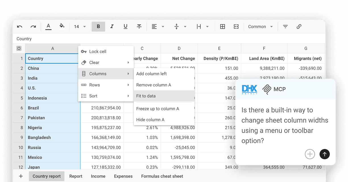 Get Accurate AI Help for DHTMLX Spreadsheet