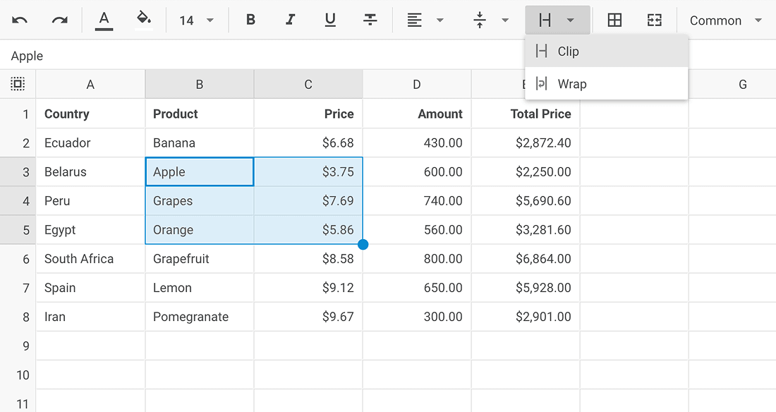 Configurable spreadsheet controls