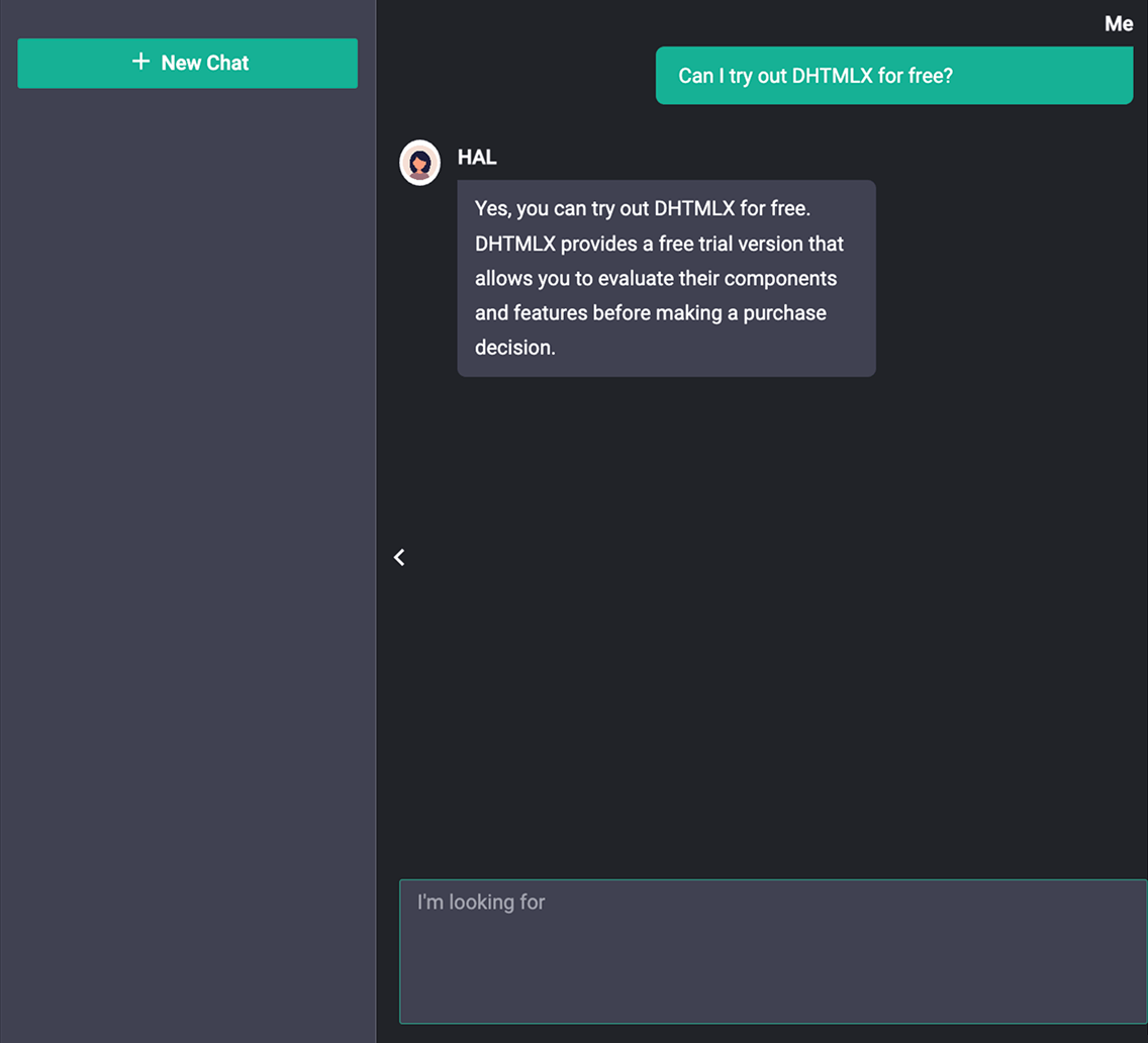 Dark Material Skin of DHTMLX Chatbot