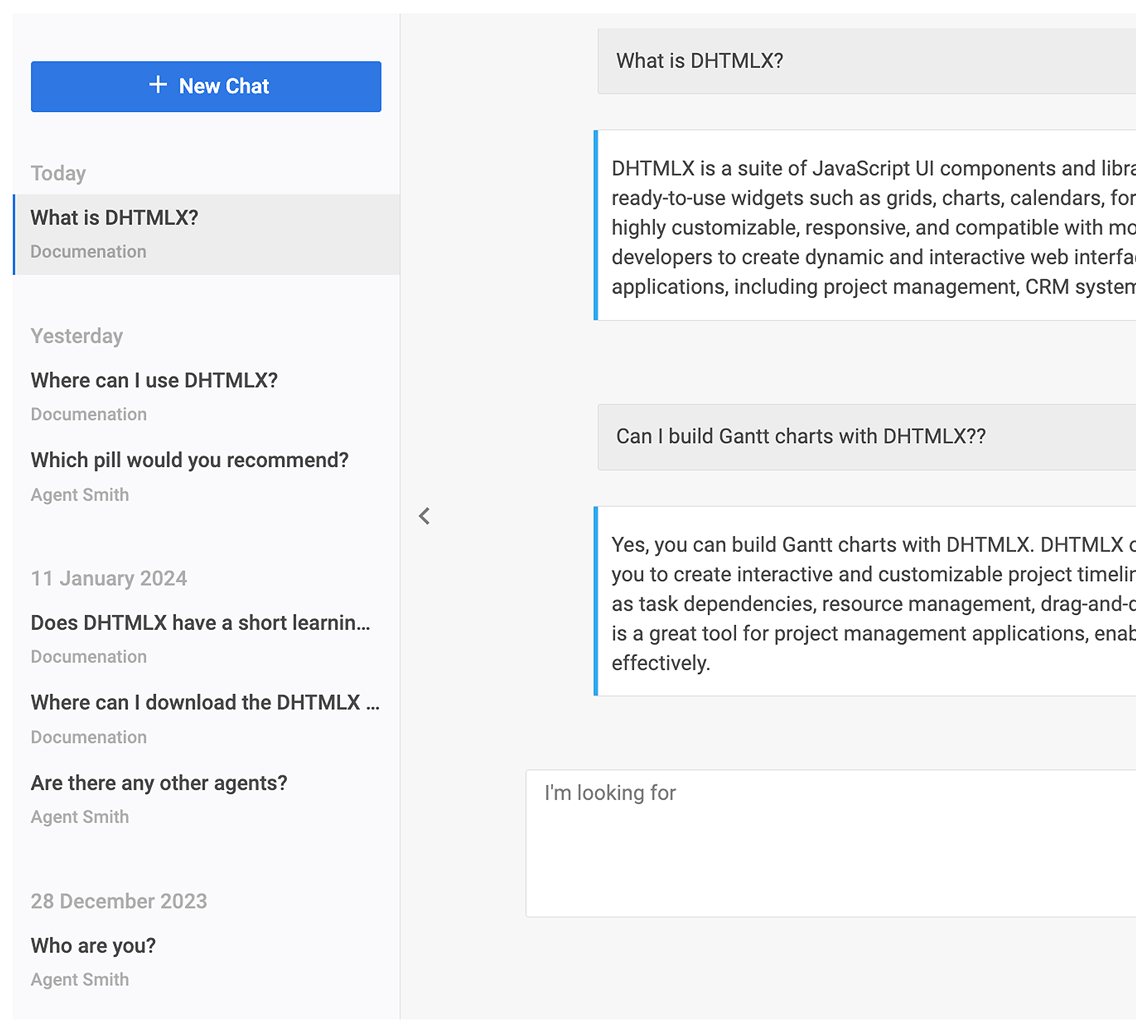 Light Material Skin of DHTMLX Chatbot