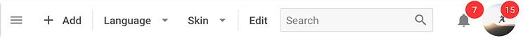 JS menu with a search field and avatar