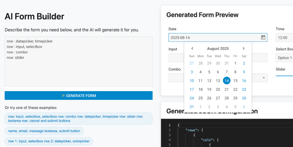 DHTMLX Calendar in AI Form Builder