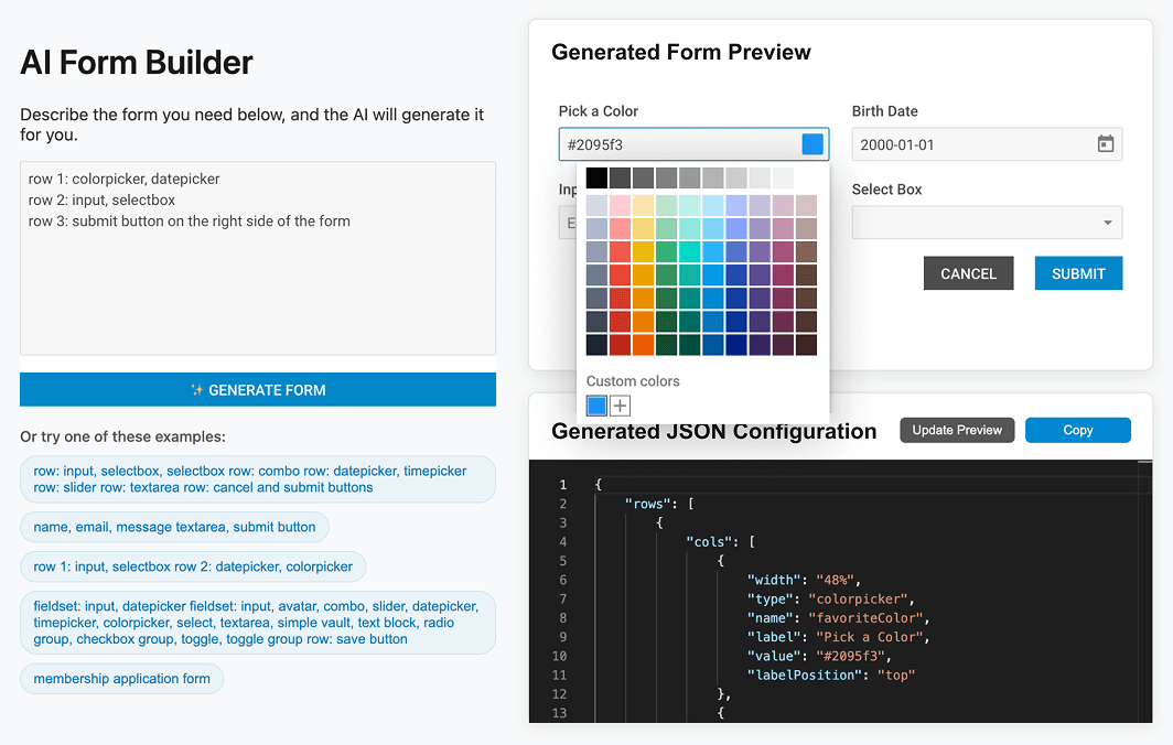 DHTMLX ColorPicker in AI Form Builder