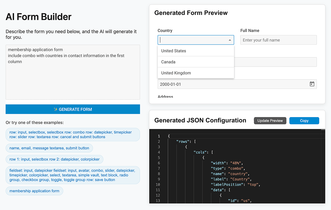 DHTMLX ComboBox in AI Form Builder